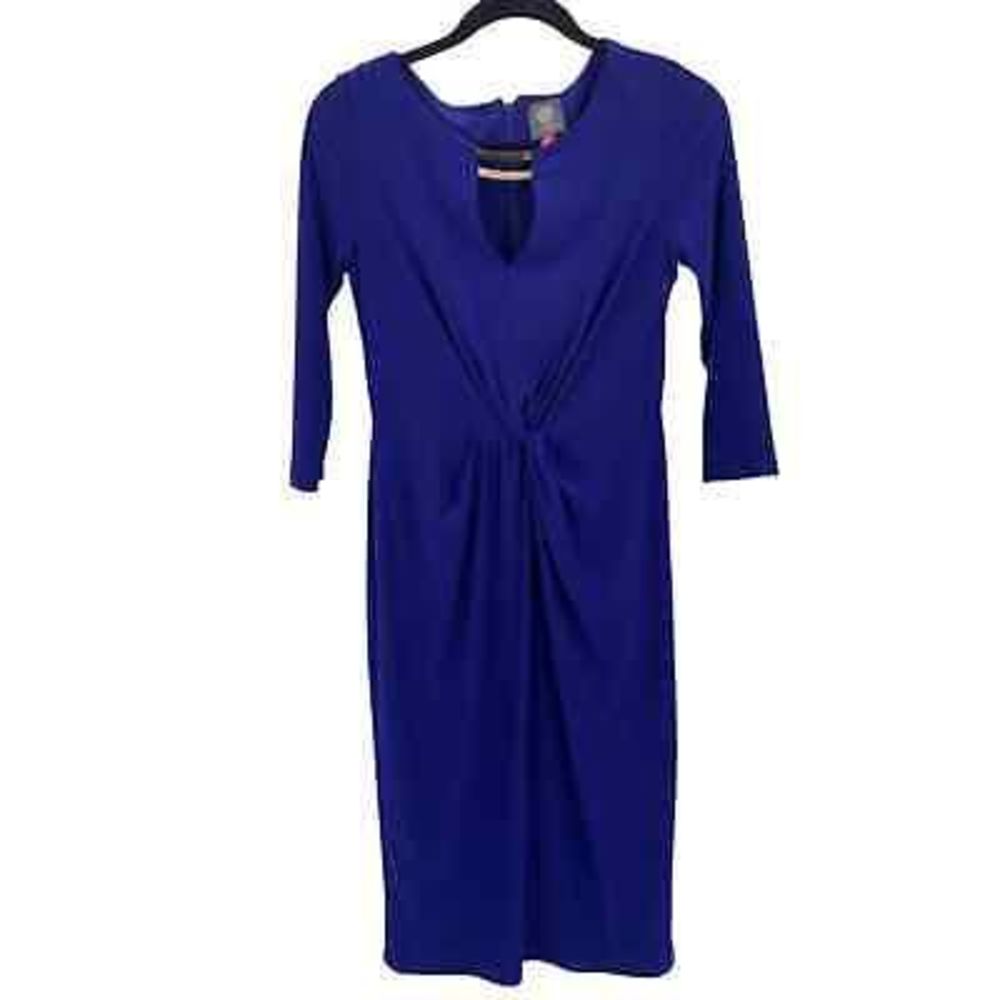 Vince‎ Camuto Womens 3/4 Sleeve Twisted Knot Lined Sheath Dress Cobalt Blue Sz 4
